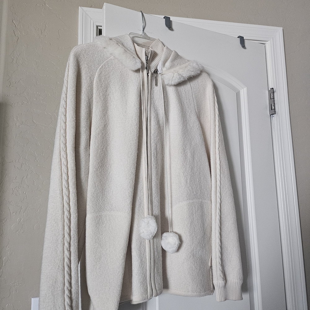 Cozy Cream Hooded Sweater with Pom Poms